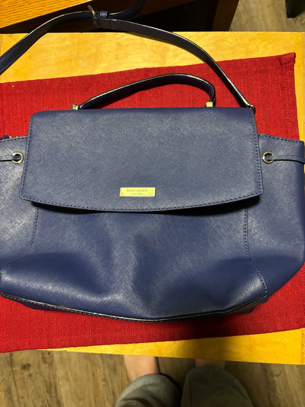 kate spade Navy Saffiano Leather Top-Handle Shoulder Bag with COA